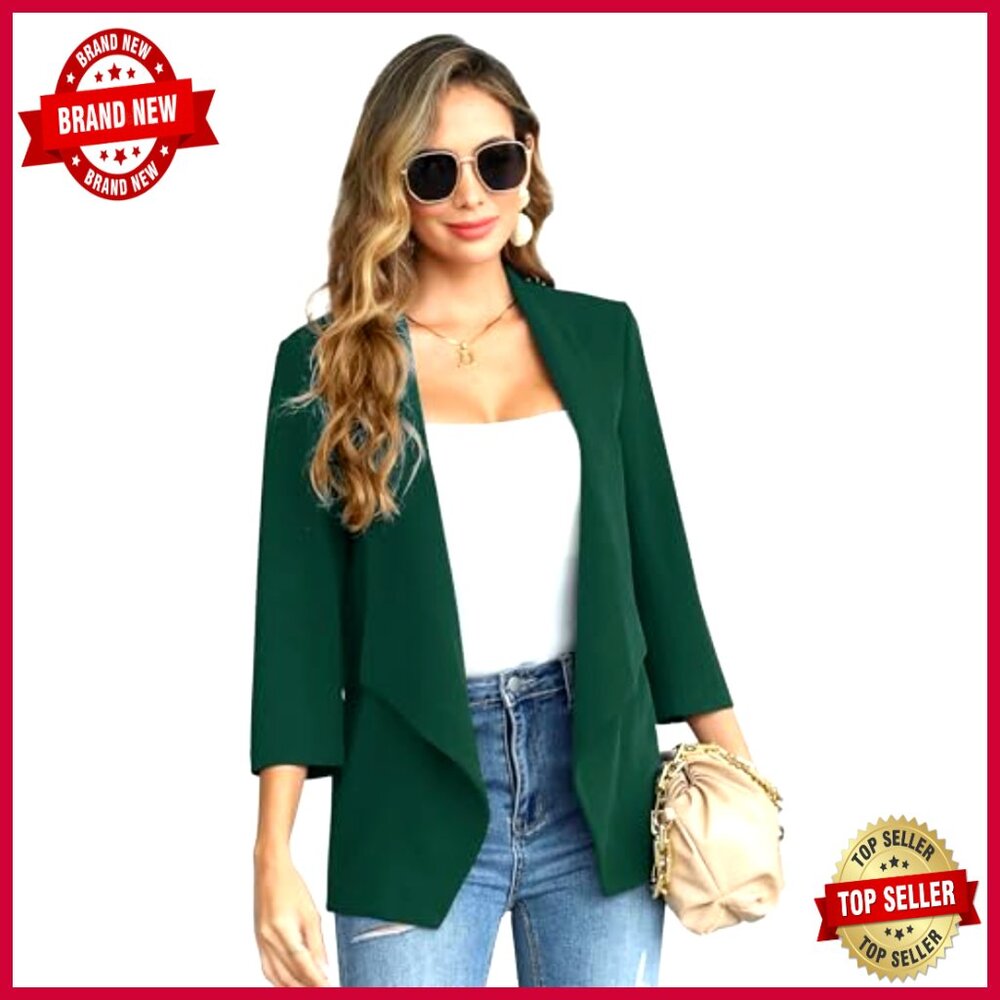 Long Sleeve Open Front Blazer, Business Casual Jacket, Lightweight Polyester - Picture 2 of 6